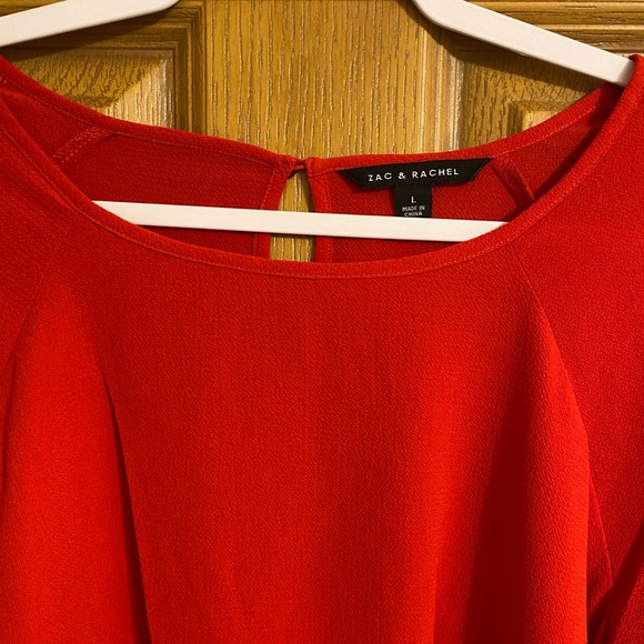 NWT Zac & Rachel crimson red long sleeve, high/low blouse. Sz. Large. - Picture 2 of 6